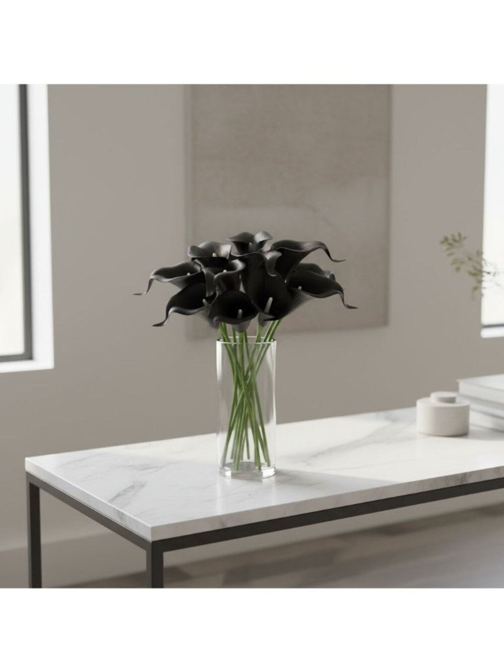 Black Calla Lily Artificial Flowers Set of 5 Stems Gothic Modern Decor - Picture 7 of 16